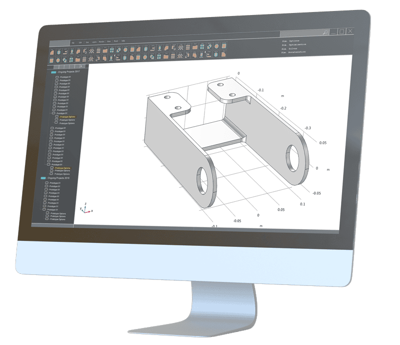 CAD drawing of metal part on a desktop computer screen.