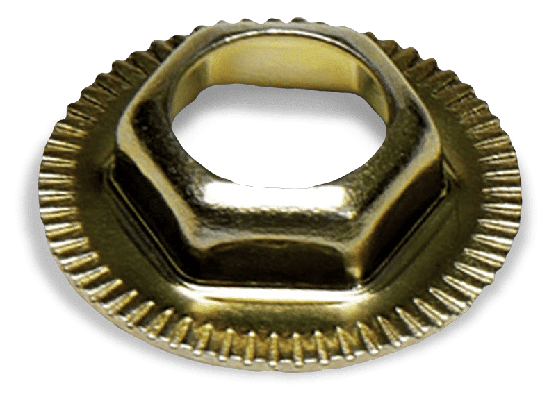 Metal sensor cover manufactured by progressive die stamping process at Stewart EFI.