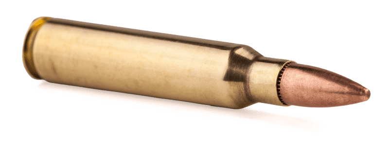 Single bullet close-up isolated with shadow underneath.