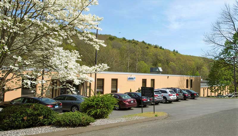 Outside of Stewart EFI's main headquarters building located in Thomaston, Connecticut.